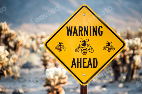 Preview: Yellow sign pole warning for bees ahead
