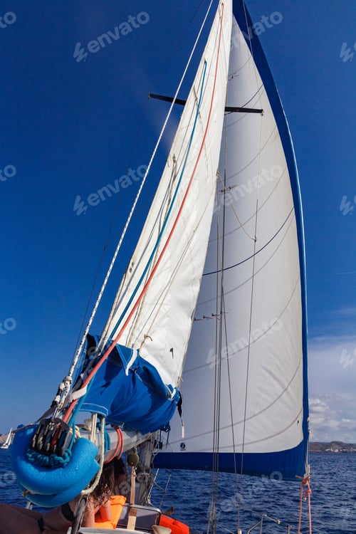 Preview: Bow, deck, sail in a sailboat, sailing, sea, ropes, mast, yacht, ship, navigation