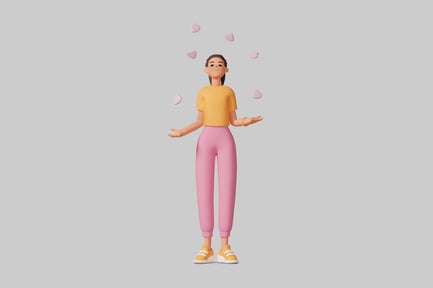 Preview: Cartoon Woman with Pink Hearts