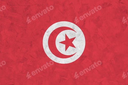 Preview: Tunisia flag depicted in bright paint colors on old relief plastering wall close up