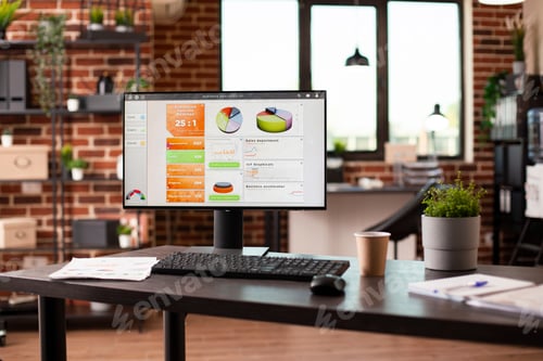 Preview: Desktop monitor displaying company data