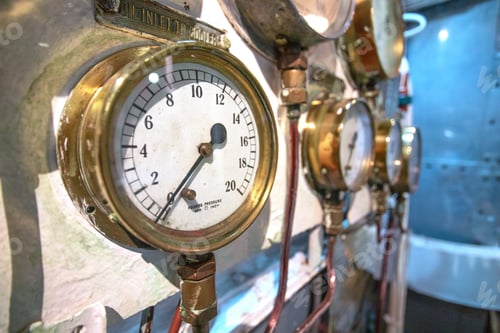 Preview: Closeup On Vintage Brass Pressure Gauges