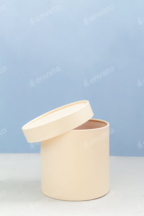 Preview: white pedestal against blue color background, empty space for text