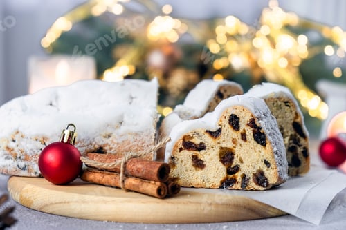 Preview: Holiday Stollen Bread with Cinnamon and Red Ornament