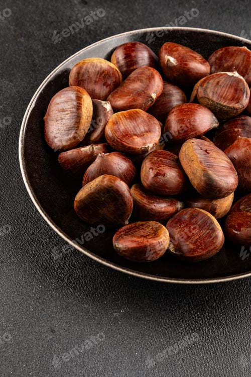 Preview: Edible chestnuts delicious treat tasty snack fresh gourmet food background on table