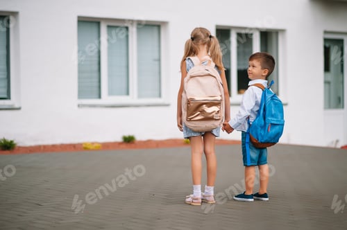 Preview: Two little friends go to school. Schoolchildren. back to school.