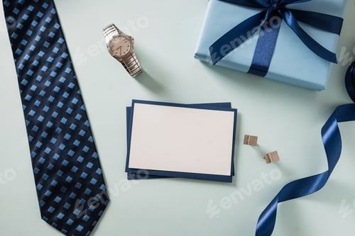 Preview: Business tie watch and blank card mockup with gift