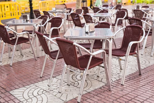 Preview: Cafe, coffee shop, tavern and restaurant concept - Outdoor street cafe tables ready for service