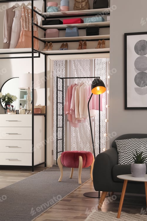 Preview: Modern wardrobe room interior with stylish furniture