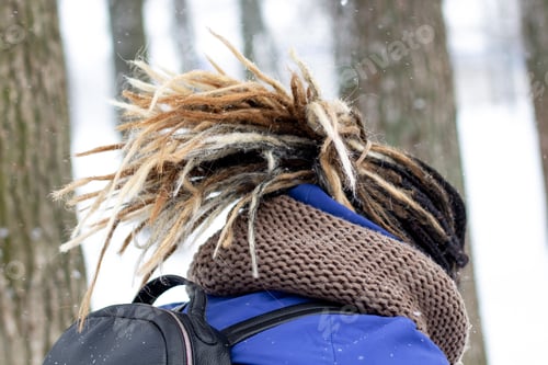 Preview: Woman head with dreadlocks. Close up artificial ombre dreadlocks