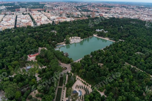 Preview: Air view of Retiro Park in Madrid, Spain