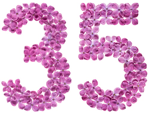 Preview: Arabic numeral 35, thirty five, from flowers of lilac, isolated on white background