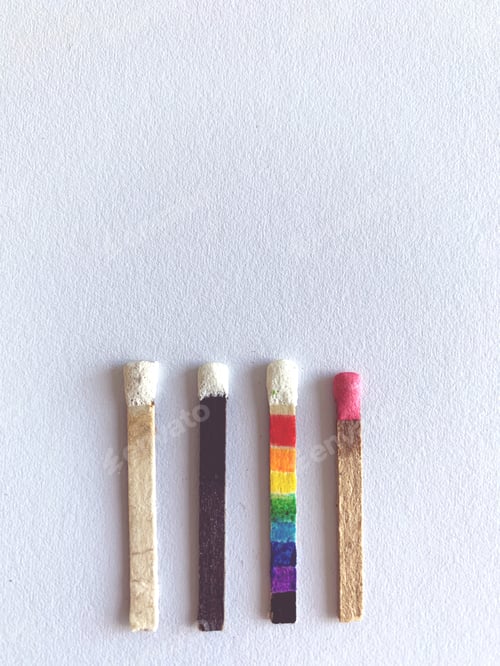 Preview: Diversity and inclusion concept with matches in different colors and shapes.