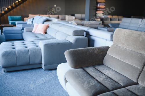 Preview: Modern sofas arranged in a furniture showroom