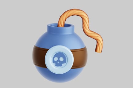 Preview: Blue spherical bomb with brown band and light blue skull emblem