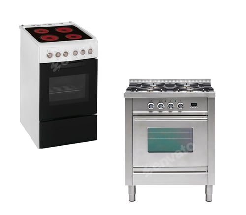 Preview: gas cooker and electric stove over the white background