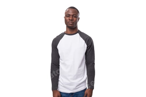 Preview: portrait of a young american guy with a short haircut dressed in a long sleeve sweater