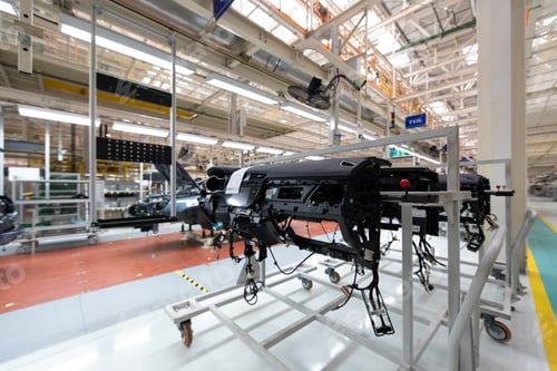 Preview: Add details to car body. Robotic equipment makes Assembly of car. Modern car Assembly at factory