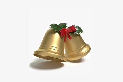 Preview: Golden bells with holly and ribbon