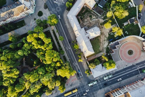 Preview: Aerial view of city crossroad with cars