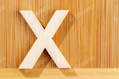 Preview: Letter X of wood-made alphabet, top view and space for text