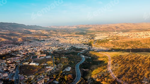 Preview: Aerial drone view of Fes at sunset, Morocco