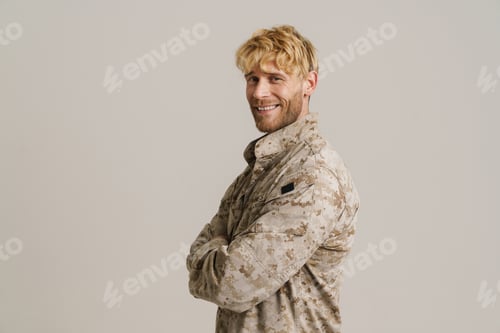 Preview: White military man wearing uniform smiling and looking at camera