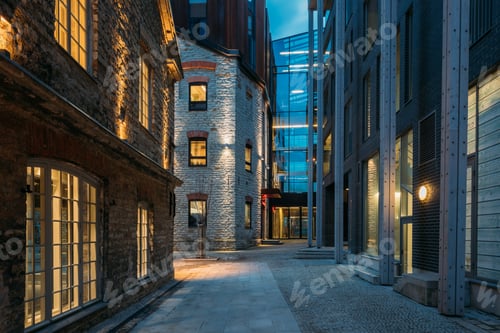 Preview: Tallinn, Estonia. Historical Rotermann City Quarter In Evening Illuminations. Rotermann Quarter