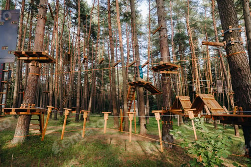 Preview: Elements of a rope town in the park. An empty rope town in the forest
