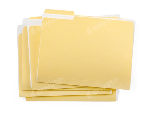 Preview: Many file folders with papers isolated on white, top view