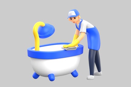 Preview: Cartoon cleaner washing bathtub
