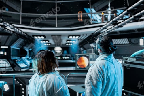 Preview: Team of cosmonauts in spaceship exploring deep space, doing Mars expedition