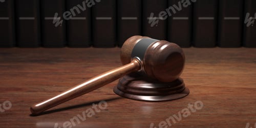 Preview: Judge gavel and law books, office desk background. 3d illustration