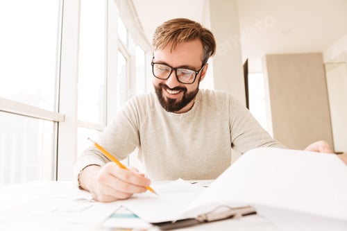 Preview: Portrait of a happy man working with documents