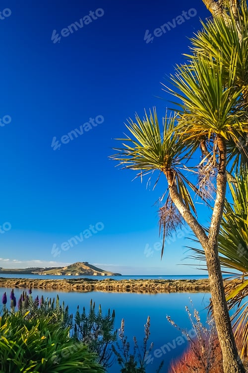 Preview: Cabbage tree growing above the beach
