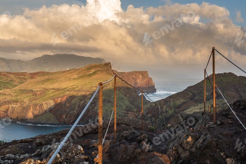 Preview: Beautiful hiking trial on Sao Lourenco in Madeira, Portugal at sunrise.