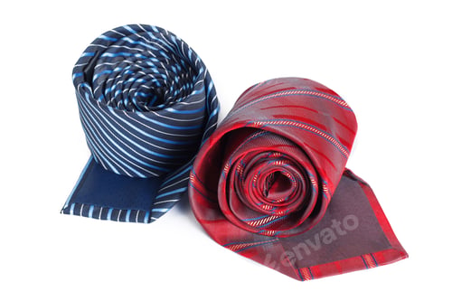 Preview: Different styles of neckties placed together on a white background for display