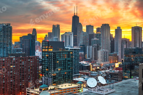 Preview: Chicago, Illinois, USA Downtown Skyline at Dawn