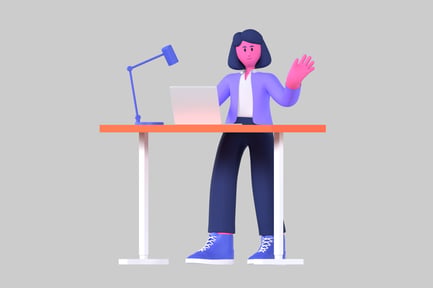 Preview: Cartoon woman waving at desk