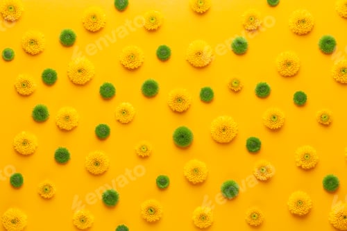 Preview: Yellow flower pattern on a yellow background. Spring greeting card.