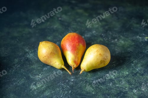 Preview: front view fresh sweet pears on dark background tree color mellow ripe juice apple