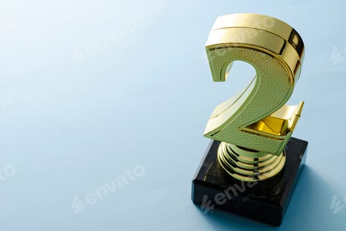 Preview: Second place runner up gold trophy with copy space