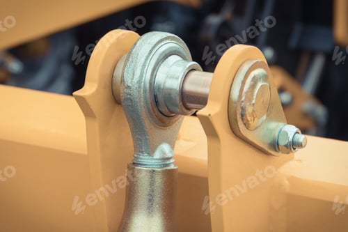 Preview: Screws and bolts as part of yellow agricultural machinery. Technology
