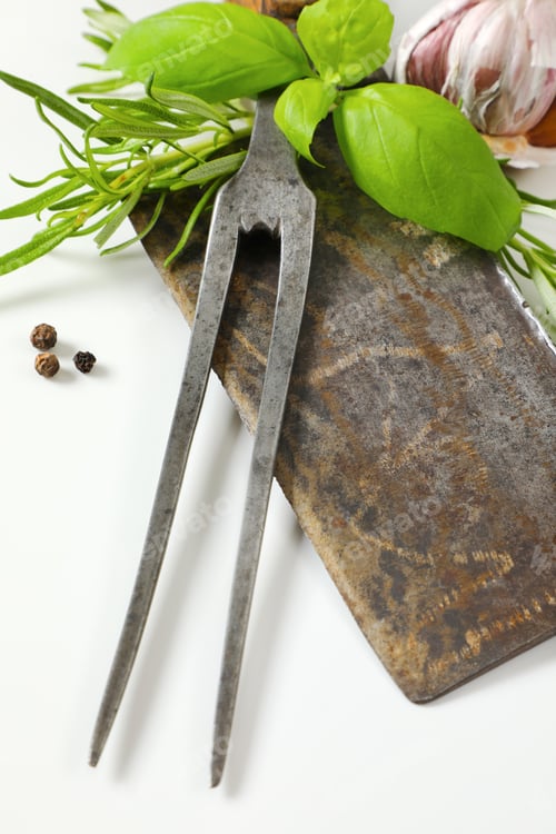 Preview: Old meat cleaver and carving fork