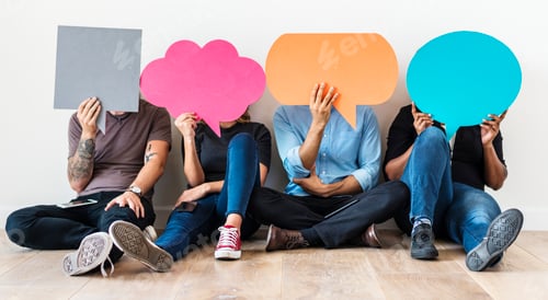Preview: People carryng speech bubble icons