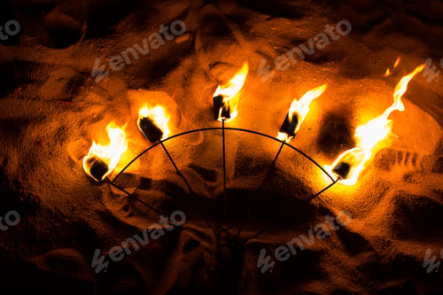 Preview: Fire Show Fire Movement. Fan of fire on the sand