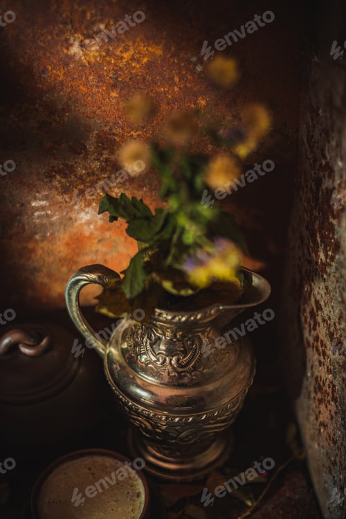 Preview: Vintage Metal Vase - Dark Background. Low Key Photography. Dark Scenes