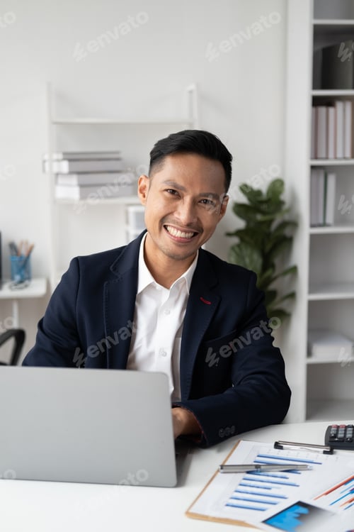 Preview: Potrait of professional businessman working in the office room.