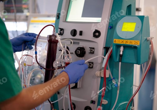 Preview: Doctor operating dialysis machine for blood purification treatment