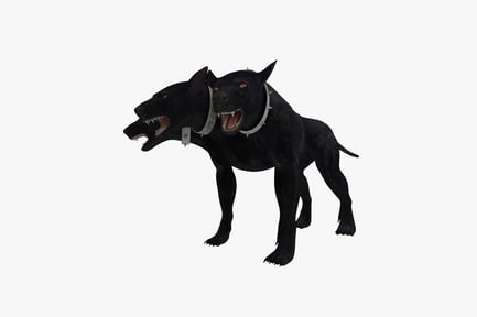 Preview: Black dog with open jaw and silver collar